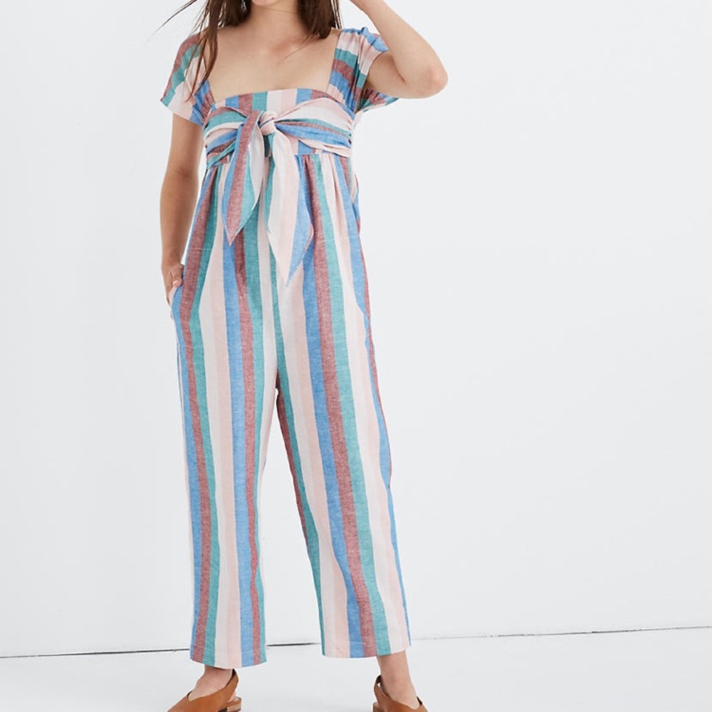Cap-Sleeve Tie Jumpsuit in Flagstaff Stripe
